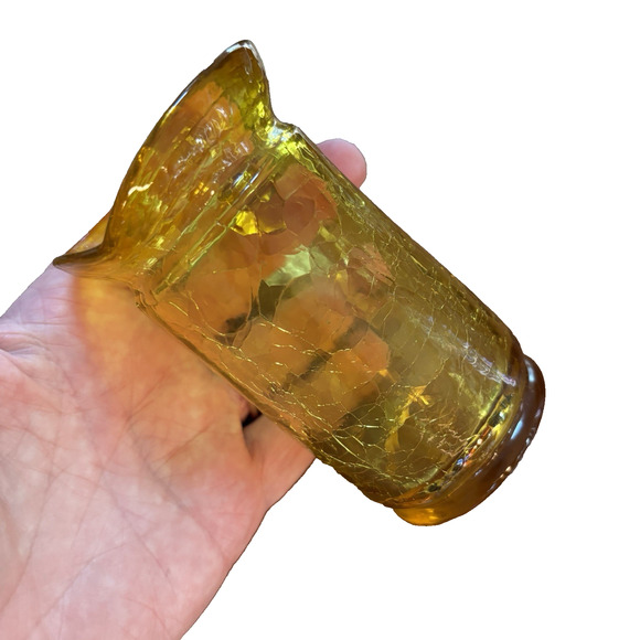 Vintage Amber Cadmium Crackle Glass Hand Crafted Mini Pitcher Creamer GLOWS - Picture 5 of 7